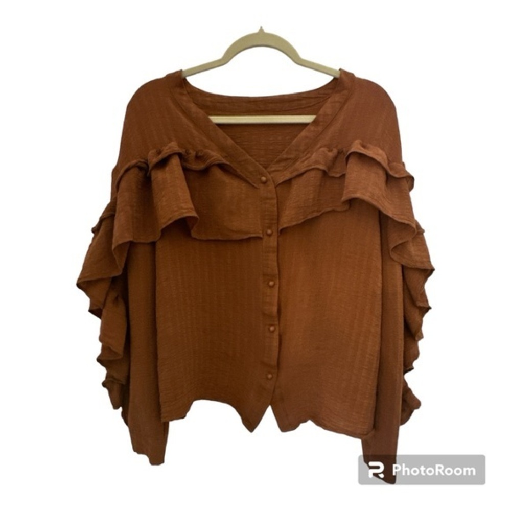 Ruffle detail button front blouse